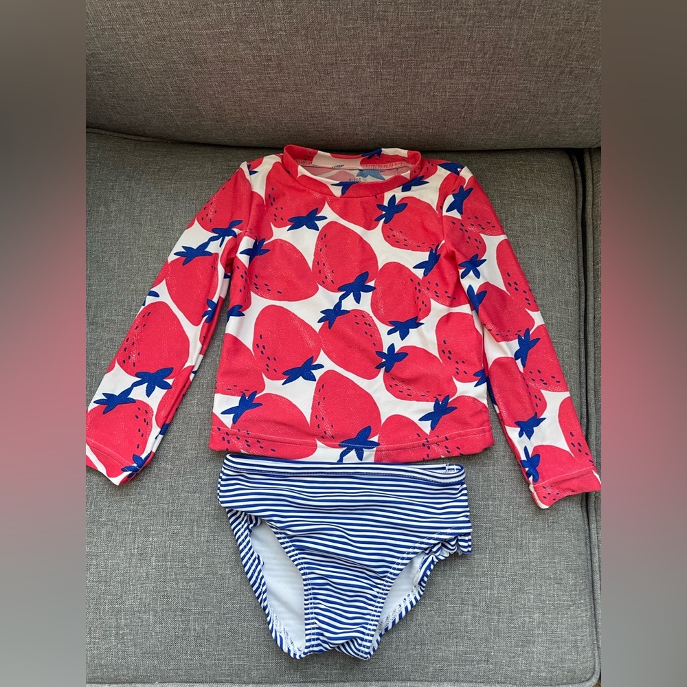 Carter’s Two Piece Strawberry Rashguard and Striped Bottoms- 2T